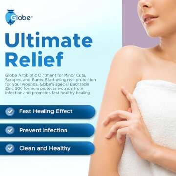 (4 Pack) Globe Bacitracin Zinc Ointment + Aloe 1oz, Antibiotic Ointment, Essential Antibiotic First Aid Supplies, Healing Action, Maximum Antibiotic Power, Prevents Infection in cuts, scrapes, Burns