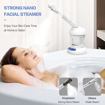 Kingsteam Facial Steamer - Ozone Steamer with Extendable Arm - Professional Nano Ionic Facial Steamer for Deep Cleaning - Portable for Personal Care Use at Home or Salon