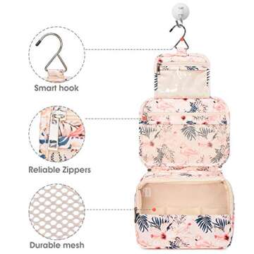 Narwey Hanging Travel Toiletry Bag Cosmetic Make up Organizer for Women Waterproof (Beige Bird)