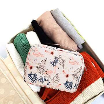 Narwey Hanging Travel Toiletry Bag Cosmetic Make up Organizer for Women Waterproof (Beige Bird)