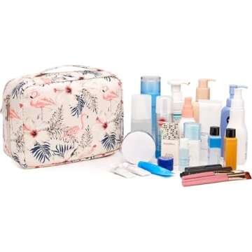 Narwey Hanging Travel Toiletry Bag Cosmetic Make up Organizer for Women Waterproof (Beige Bird)