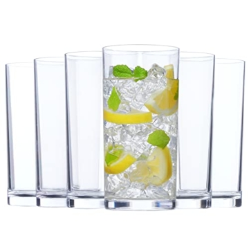 US Acrylic Classic Clear Plastic Reusable Drinking Glasses (Set of 6) 16oz Water Cups | BPA-Free Tum...