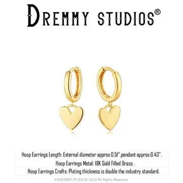 DREMMY STUDIOS Dainty Gold Heart Huggie Hoop Earrings 14K Gold Filled Simple Cute Love Heart Hoop Earrings Charm Tiny Dangle Huggie Earrings Women Minimalist Personalized Gift for Her…