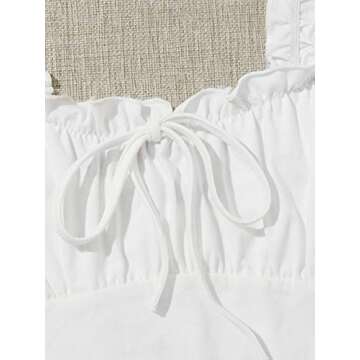 Verdusa Women's Frill Trim Strap Tie Knot Ruched Front Bustier Crop Top White M