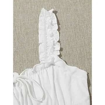 Verdusa Women's Frill Trim Strap Tie Knot Ruched Front Bustier Crop Top White M