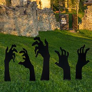 Anditoy 5 Pack Halloween Black Hands Yard Signs with Stakes Scary Silhouette Halloween Decorations for Outdoor Yard Lawn Garden Halloween Decor