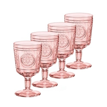 Bormioli Rocco Romantic Set Of 4 Stemware Glasses, 10.75 Oz. Colored Crystal Glass, Cotton Candy Pink, Made In Italy.