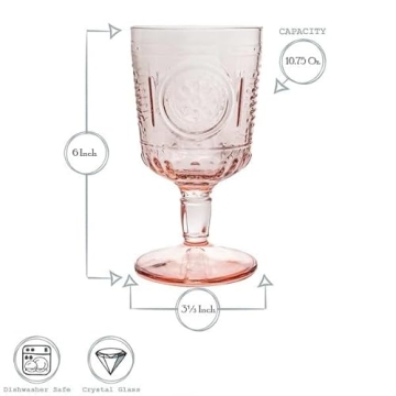 Bormioli Rocco Romantic Set Of 4 Stemware Glasses, 10.75 Oz. Colored Crystal Glass, Cotton Candy Pink, Made In Italy.