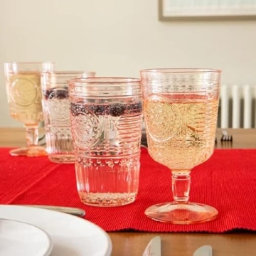 Bormioli Rocco Romantic Set Of 4 Stemware Glasses, 10.75 Oz. Colored Crystal Glass, Cotton Candy Pink, Made In Italy.