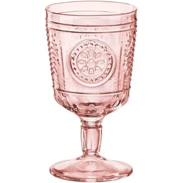 Bormioli Rocco Romantic Set Of 4 Stemware Glasses, 10.75 Oz. Colored Crystal Glass, Cotton Candy Pink, Made In Italy.