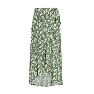 BerryGo Women's Boho Floral Wrap Midi Ruffle Skirt High Waisted Long Swing Skirt with Slit Z-Green S