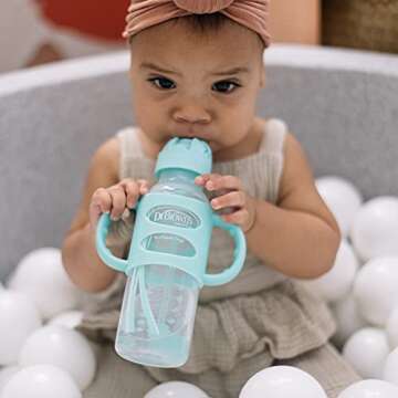 Dr. Brown's Milestones Narrow Sippy Straw Bottle, Spill-Proof with 100% Silicone Handles and Weighted Straw, 8 oz/250 mL, Gray & Green, 6m+