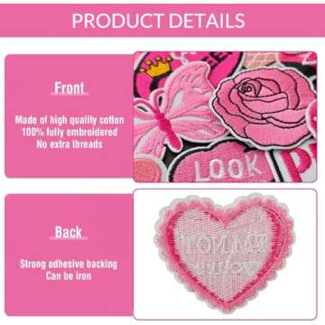 Harsgs Pink Style Iron on Patches, Embroidered Preppy Girl Patches, Cute Applique Patches for Clothing, Jackets, Hats, Backpacks, Jeans (Pack of 20)