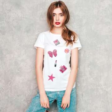 Harsgs Pink Style Iron on Patches, Embroidered Preppy Girl Patches, Cute Applique Patches for Clothing, Jackets, Hats, Backpacks, Jeans (Pack of 20)