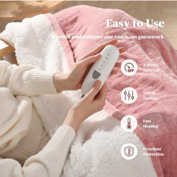 Electric Throw Blanket Heated Throw 50''x60''- Wheat Pattern Flannel & Sherpa Heated Lap Blanket wit...