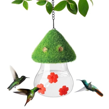 Cute Green Mushroom Hummingbird Feeder for Outdoor Use