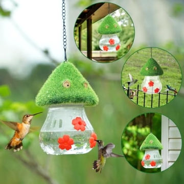 Cute Green Mushroom Hummingbird Feeder for Outdoor Use