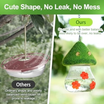 Cute Green Mushroom Hummingbird Feeder for Outdoor Use