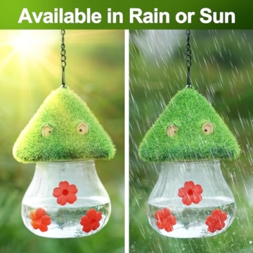 Cute Green Mushroom Hummingbird Feeder for Outdoor Use