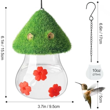 Cute Green Mushroom Hummingbird Feeder for Outdoor Use