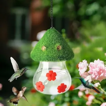 Cute Green Mushroom Hummingbird Feeder for Outdoor Use