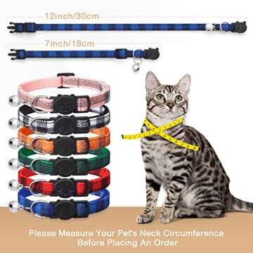 6 Pack Classic Plaid Cat Collars with Bells - Breakaway Kitten Collar and Adjustable 6-9 in,Cute Kitty Collar for Girl Boy Cats,Pet Gifts,Accessories,Supplies,Stuff