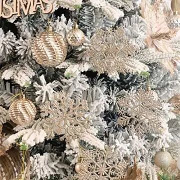 30PCS Christmas Glitter Snowflake Ornaments Plastic Snowflakes Ornaments-Xmas Tree Decorations,4.7-inch (Champagne Gold)