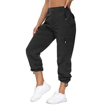 VVK Women's Quick Dry Hiking Lightweight Joggers Pants Water Resistant Athletic Lounge Track Pants with Zipper Pockets Black XLarge