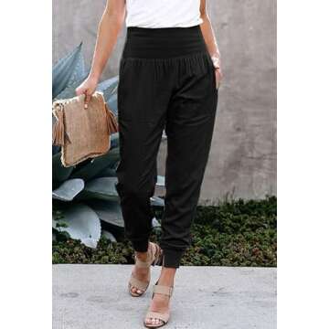 Dokotoo Womens Fashion Casual Summer Side Pockets Solid High Waistband Cotton Comfortable Jogging Joggers Pants Sweatpants Black US 16 18 X-Large