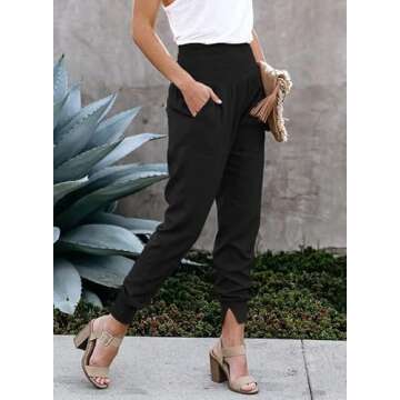 Dokotoo Womens Fashion Casual Summer Side Pockets Solid High Waistband Cotton Comfortable Jogging Joggers Pants Sweatpants Black US 16 18 X-Large