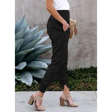 Dokotoo Womens Fashion Casual Summer Side Pockets Solid High Waistband Cotton Comfortable Jogging Joggers Pants Sweatpants Black US 16 18 X-Large