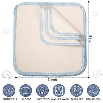 Mixweer 96 Pcs Flannel Cloth Baby Wipes Reusable Baby Diapers Wipes Washable Natural Unbleached Face...