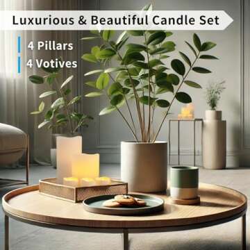 FURORA LIGHTING White Real Wax LED Candles with Remote and Timer, 4 Pillar and 4 Votives Pack of 8, Flameless Flickering Candles for Home Décor, Battery Included