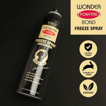 EBIN NEW YORK Wonder Ponytail Bond Freeze Spray Extreme Firm Hold - Coarse Hair 8oz/ 245ml | Long Lasting Hold, 24-Hour Frizz Control, Shine Enhancing, Fast-Drying, Lightweight, All Hair Types