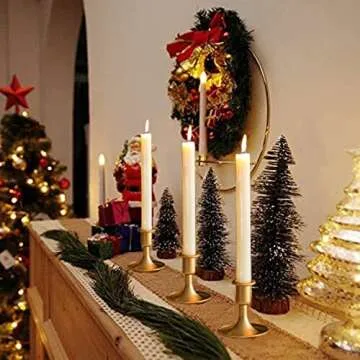 Gold Taper Candle Holder Set of 12, Hewory Short Skinny Brass Candlestick Holders, Vintage Small Low...