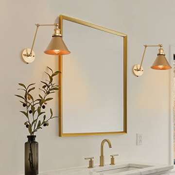 Optimant Lighting Gold Wall Sconce, Modern Plug-in or Hardwired Adjustable Swing Arm Wall Mounted Li...
