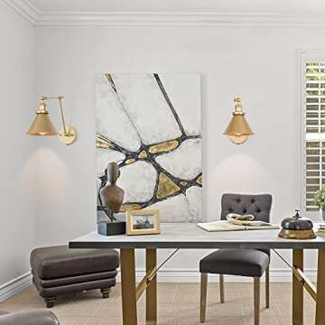 Optimant Lighting Gold Wall Sconce, Modern Plug-in or Hardwired Adjustable Swing Arm Wall Mounted Light, 2 Pack