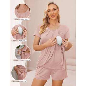 Ekouaer Women's Maternity Nursing Pajamas Set Breastfeeding Sleepwear Double Layer Short Sleeve Top ...