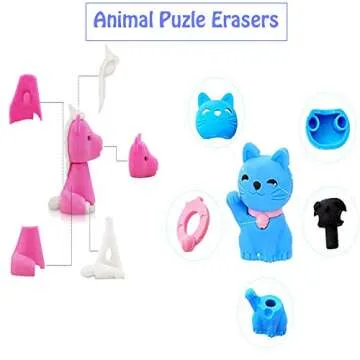 70 PCS Animal Erasers Mini Puzzle Eraser Toys for Fun Games Prizes, Classroom Prizes, School Supplies