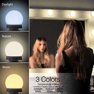 10 Bulbs Dimmable Lights Stick On, 3 Colors Makeup Light, Vanity Lighting Fixtures for Hollywood Mir...