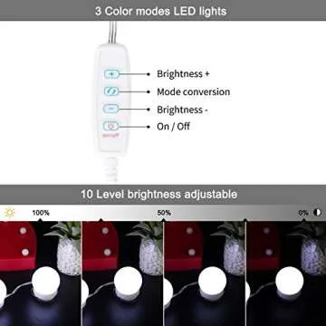 10 Bulbs Dimmable Lights Stick On, 3 Colors Makeup Light, Vanity Lighting Fixtures for Hollywood Mirror(No Mirror Included)