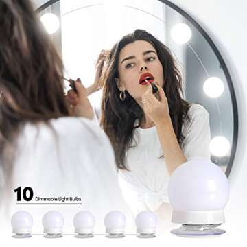 10 Bulbs Dimmable Lights Stick On, 3 Colors Makeup Light, Vanity Lighting Fixtures for Hollywood Mirror(No Mirror Included)