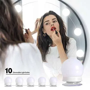 10 Bulbs Dimmable Lights Stick On, 3 Colors Makeup Light, Vanity Lighting Fixtures for Hollywood Mirror(No Mirror Included)