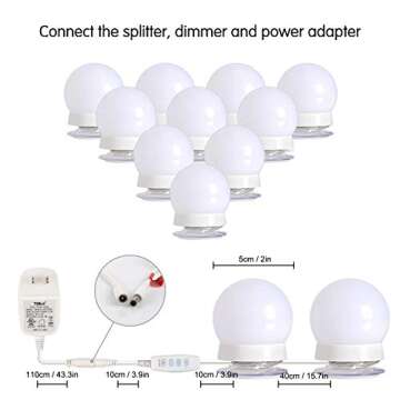 10 Bulbs Dimmable Lights Stick On, 3 Colors Makeup Light, Vanity Lighting Fixtures for Hollywood Mirror(No Mirror Included)