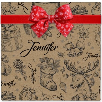 Flashreplum Personalized Vintage Christmas Wrapping Paper with Name, Eco-friendly Custom Wrapping fo...