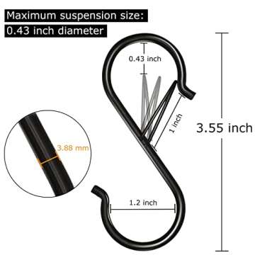Waitkey 16 Pack S Hooks for Hanging, 3.5 inch Heavy Duty S Hooks with Safety Buckle S Shaped Hooks K...