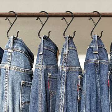 Waitkey 16 Pack S Hooks for Hanging, 3.5 inch Heavy Duty S Hooks with Safety Buckle S Shaped Hooks Kitchen Pot Rack Hooks Closet Hooks for Hanging Plants, Clothes, Kitchen Utensil, Bags (Black)