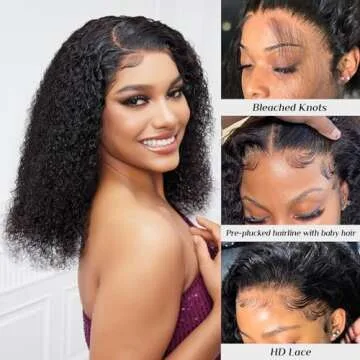 Jessica Hair 13x6 Lace Front Wigs Human Hair HD Lace Short Bob Wigs Pre Plucked With Baby Hair Curly Brazilian Remy Hair Wigs For Black Women(10 Inch with 150% Density)