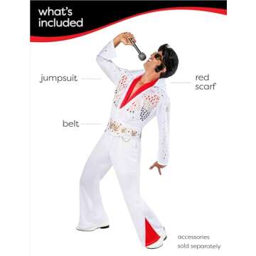 Rubies Men's Deluxe Aloha Elvis Costume - Iconic White Jumpsuit