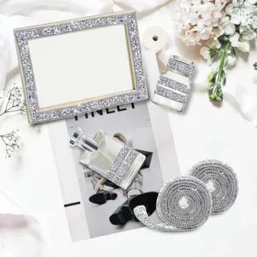 2 Rolls 3 Yards Silver Rhinestone Ribbon,Rhinestone Trim,Rhinestone Ribbon Self Adhesive,Silver Ribbon,Rhinestones for Clothes,Rhinestone Fringe,Rhinestone Tape Glitter Bling for DIY Art Crafts